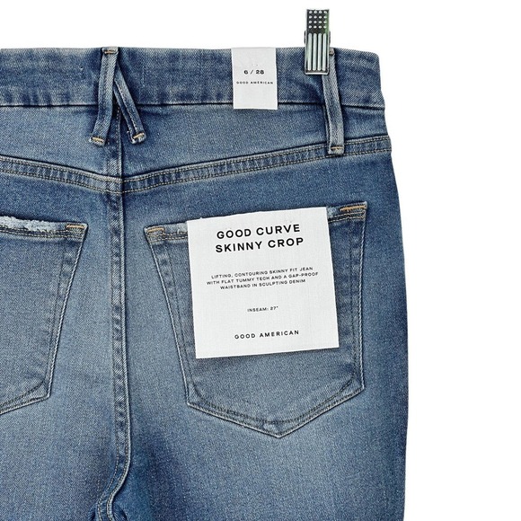 Good American Good Curve Crop Skinny Blue Distressed High Rise Denim Jean 6 / 28 - Picture 3 of 9